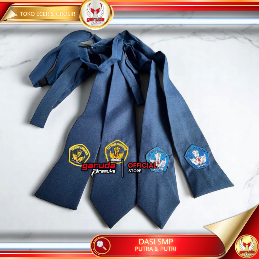 Dasi SMP logo bordir kuning & biru | dasi SMP putra putri