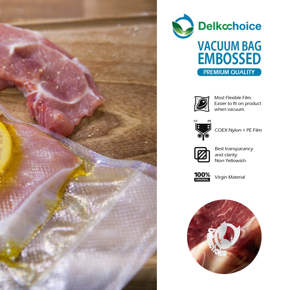 Delkochoice kantong plastik vacuum embos plastik vacum makanan plastik vakum embossed plastik vacuum
