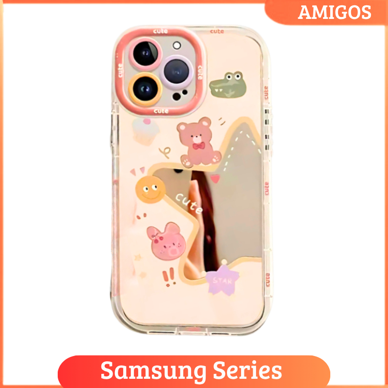 Case Cermin Samsung A14 A13 A23 A32 4G 5G A25 A06 A05S Casing Miror Kaca Motif Star Cute Cover Kamer