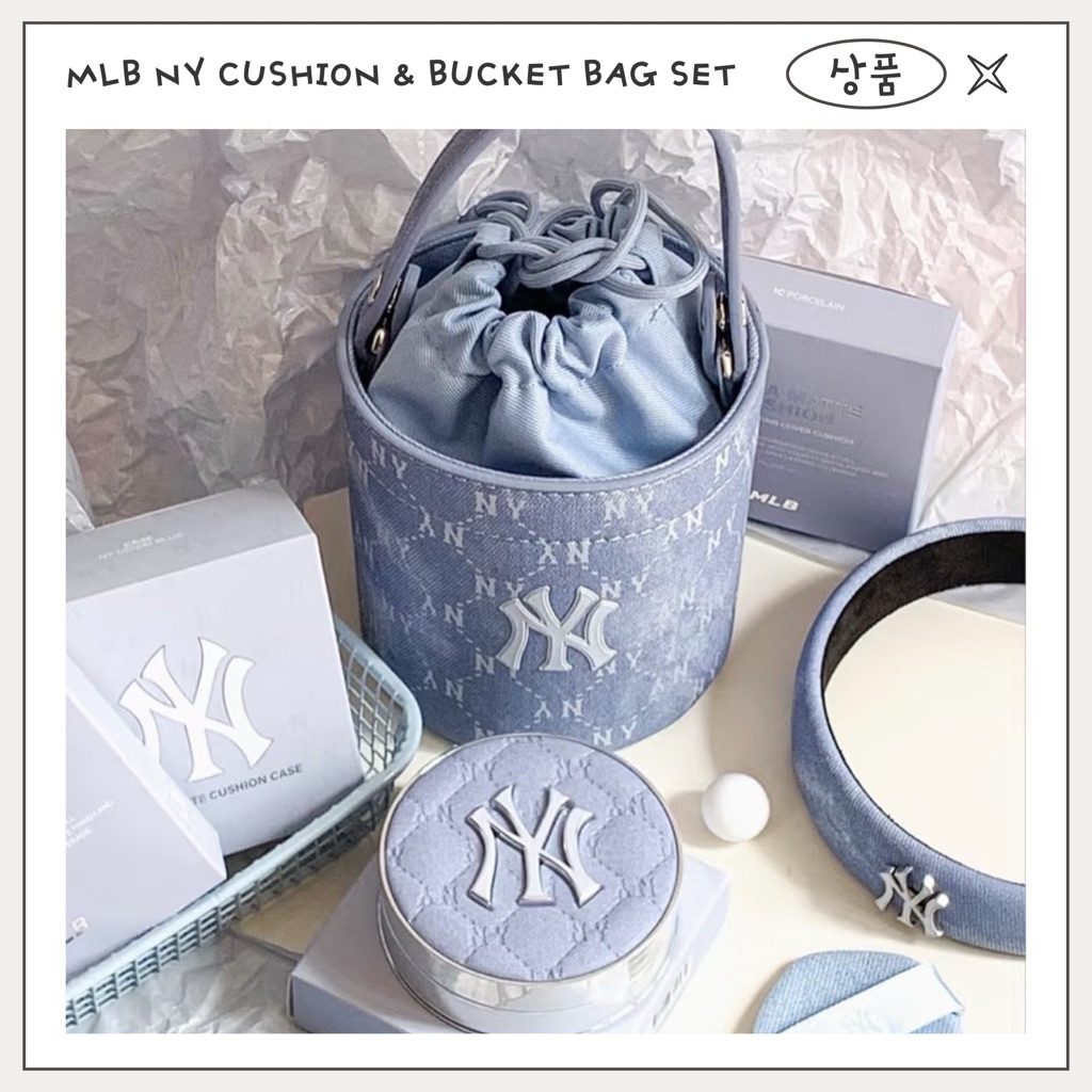 [PREORDER HANDCARRY KOREA] MLBNY Cushion with Bucket Bag Set — Cushion Wajah Free Bucketbag New York