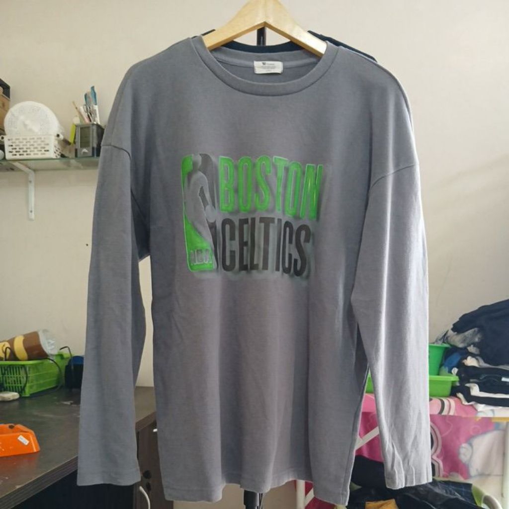 Kaos katun long sleeve super tebal MODEL MAN CELTICS second Original warna abu tua  kerah kencang si