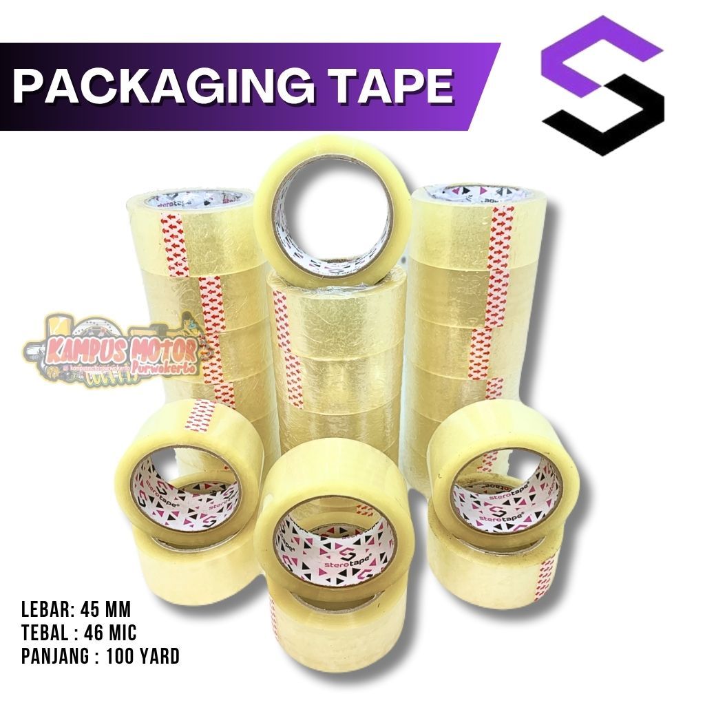 

[ Sterotape ] Lakban Bening 100Yard Tebal 46Mic Lebar 45mm | Sterotape lakban bening 45mm 100Yard