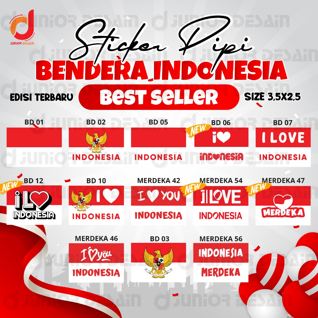 

Sticker Stiker Pipi Bendera Indonesia Isi 100pcs - Stiker Pipi Merah Putih TERMURAH