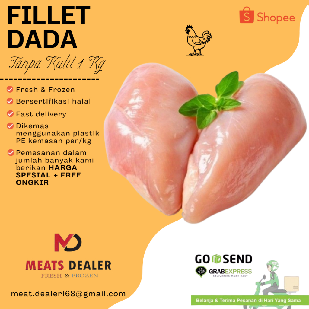 

Dada Ayam Tanpa Kulit dan Tulang / Fillet Dada Tanpa Kulit / Boneless Breast Skinless ( 1 Kg )