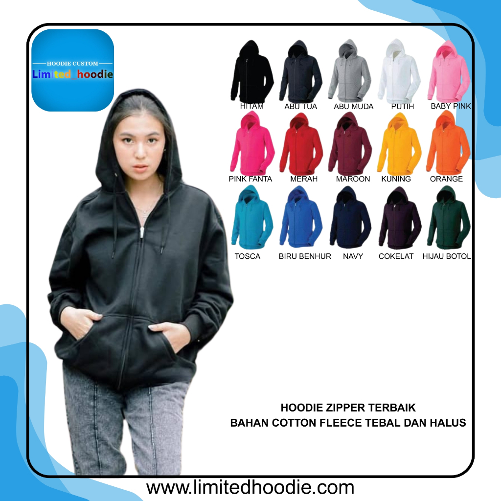 Hoodie jaket zipper resleting semua warna katalog bahan cotton fleece asli tidak luntur halus llembu