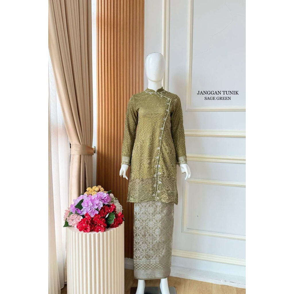 [ SAGE GREEN ] KEBAYA BRUKAT TUNIK BROKAT ROK SONGKET LILIT