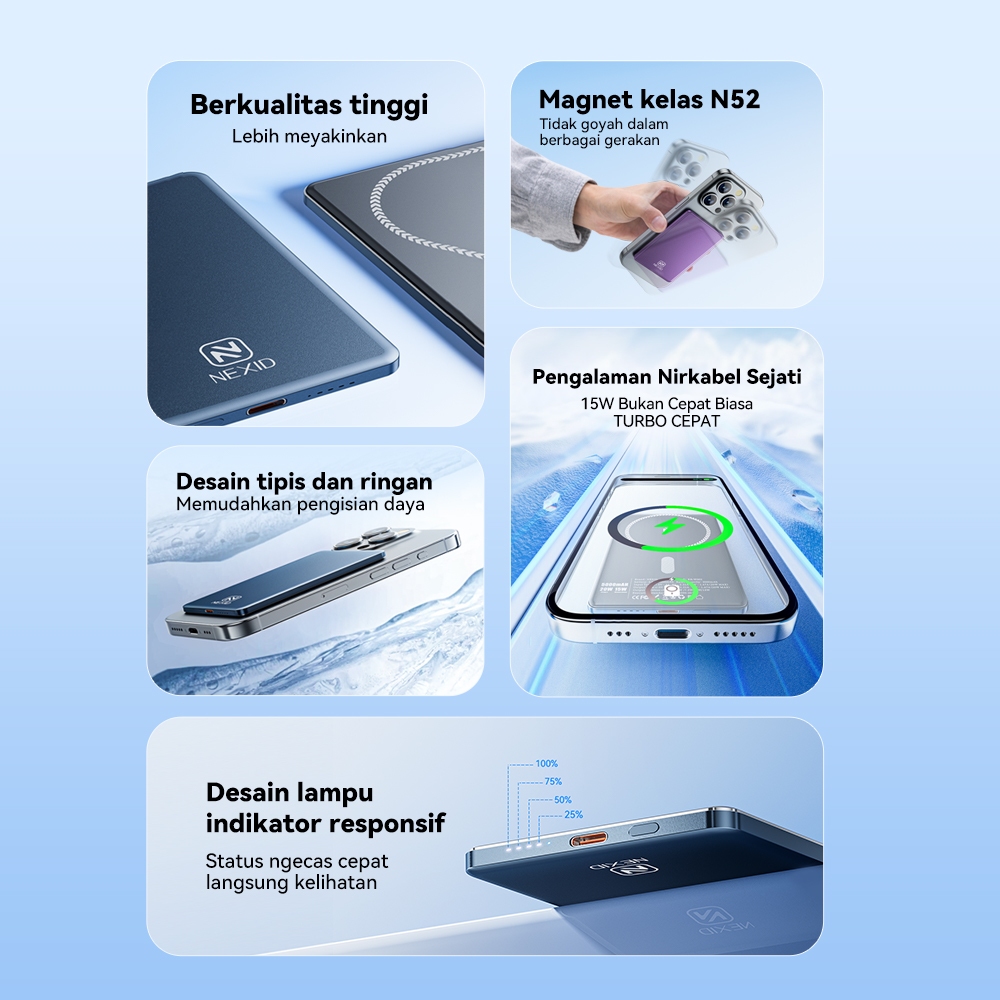 Big Promo Nexid Powerbank Wireless Fast Charging 20W Magnetic Powerbank Wireless Charger Iphone