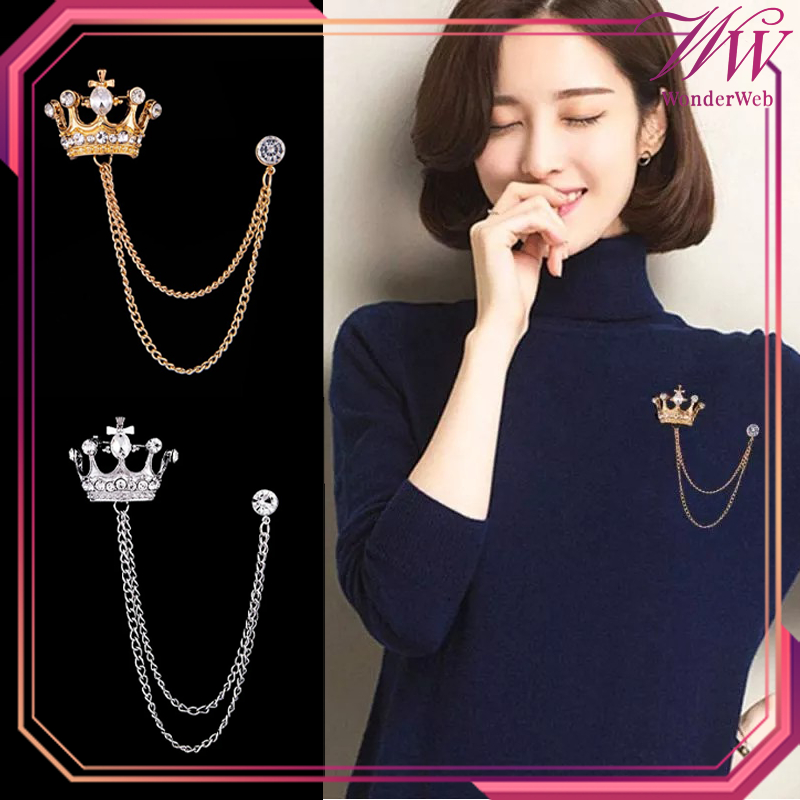 Bros Pin Rantai Jas Desain Crown Kristal Bros Rantai Jas Pria Wanita Bros Kerah Kemeja Lapel Pin Ran