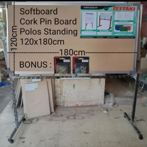 

SOFTBOARD CORK PIN BOARD / PAPAN MADING POLOS STANDING (KAKI+RODA) ZETTAKI 120X180CM