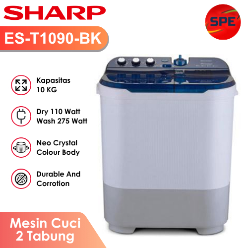 MESIN CUCI 2 TABUNG SHARP KAPASITAS 10 KG ES-T1090-BK/VK/PK GARANSI RESMI (MEDAN)