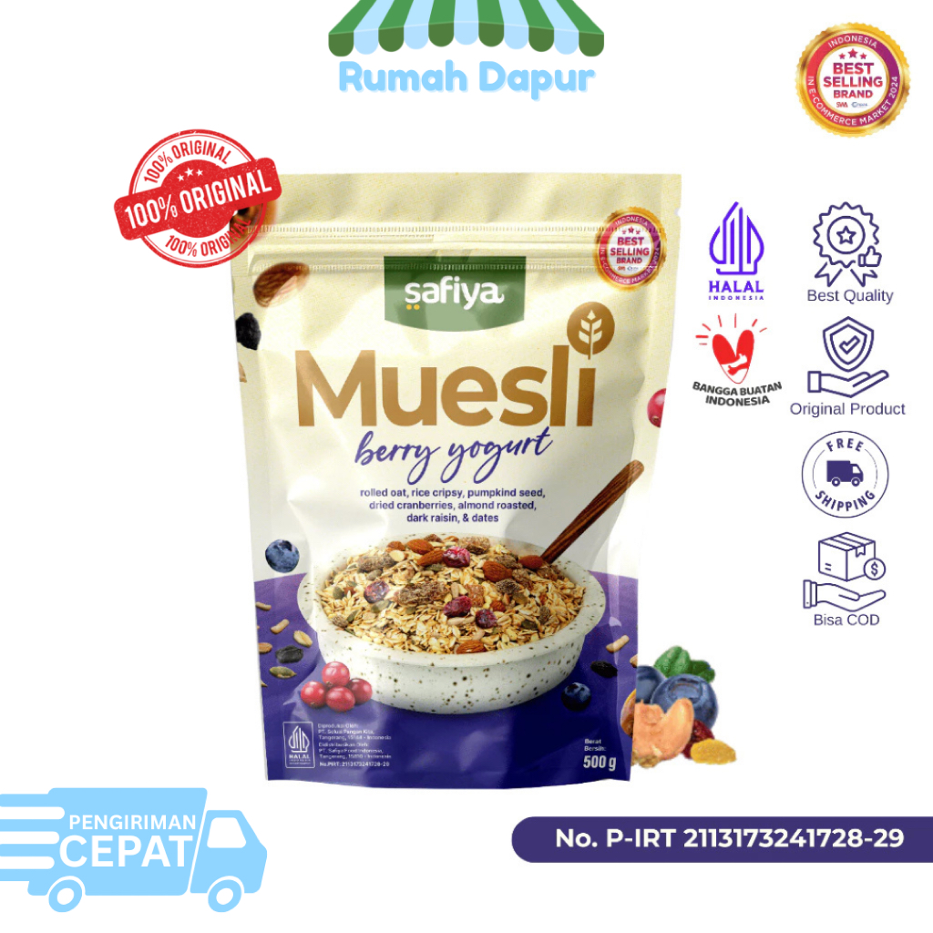 

Safiya Muesli Berry Yogurt 500 Gram Sereal With Almond Premium sehat berkualitas