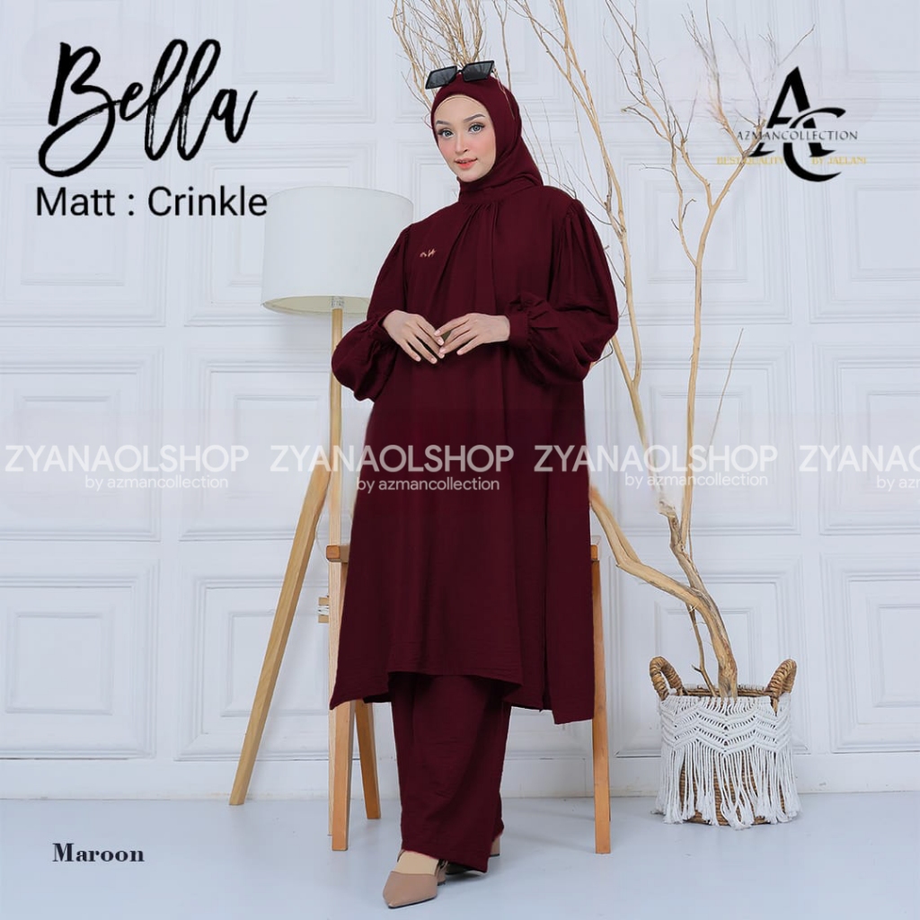 Bella One Set Wanita Polo Linen | Baju Set Muslim | Baju Muslim | Baju Gamis | Baju Linen Muslimah |