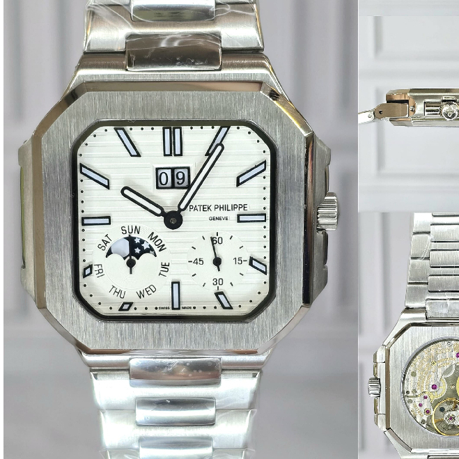 Jam Tangan Patek Philippe Cubitus 5822P Automatic Movement Silver Dial