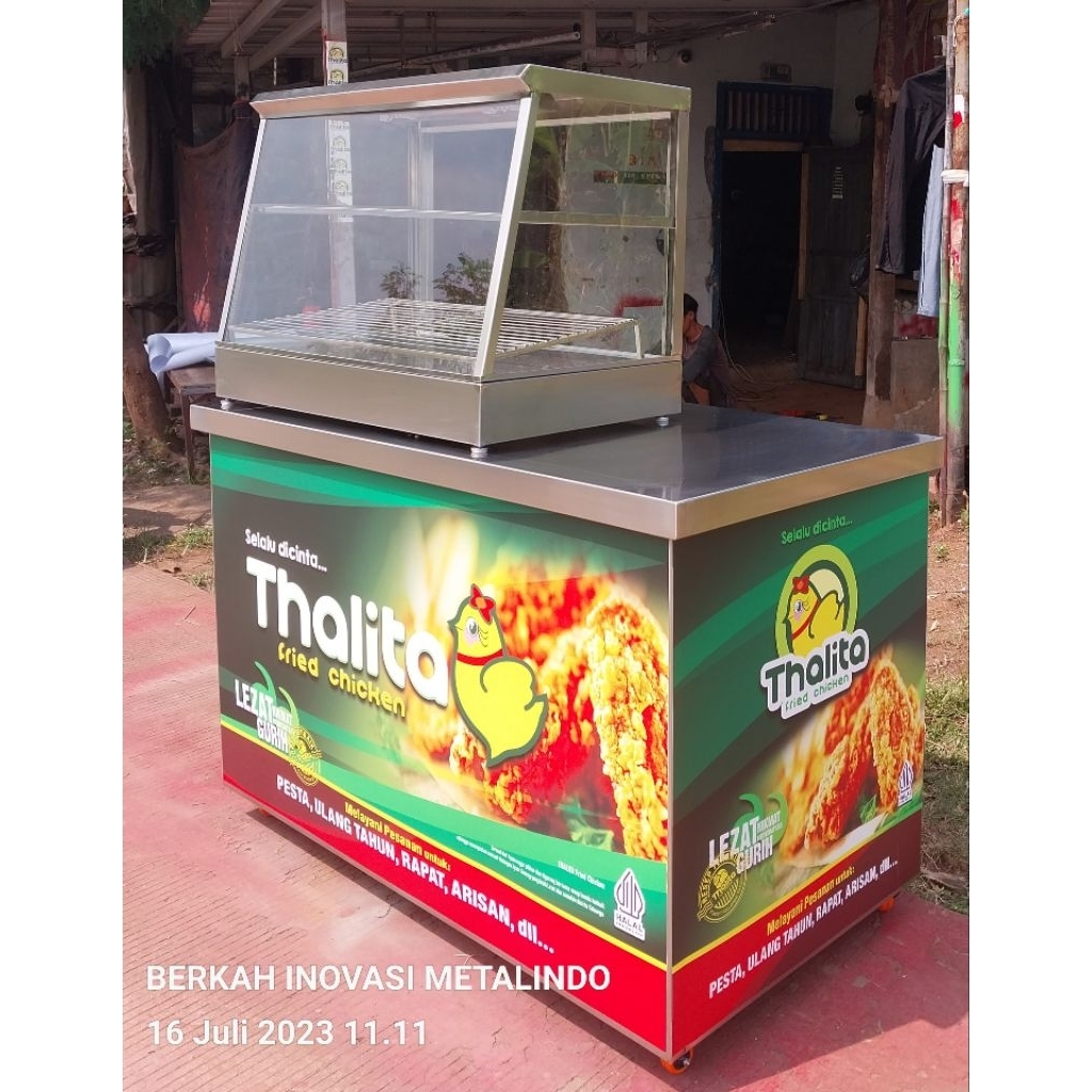 ETALASE FRIED CHICKEN DENGAN MEJA STAINLESS STEEL 130x70x150