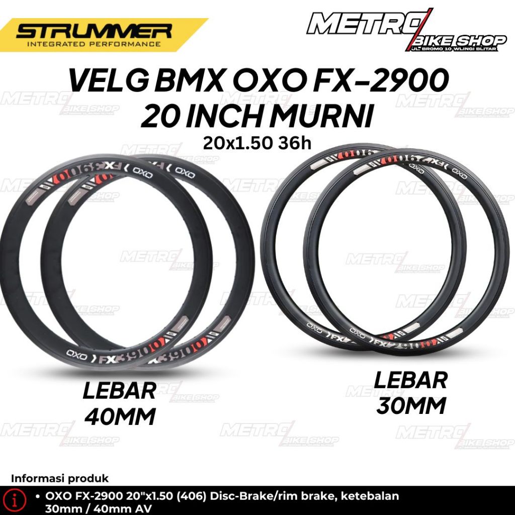 Velg BMX OXO FX-2900 BMX 20 Murni 30mm 40mm untuk BMX 20 inch Velg Sepeda BMX 20 velg onthel racing