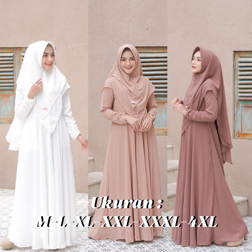 GAMIS SYARI ADA 14 WARNA PLUS JILBAB 2 LAYER UKURAN M L XL XXL XXXL 4XL GAMIS MAYRA SYARI  SET POLOS