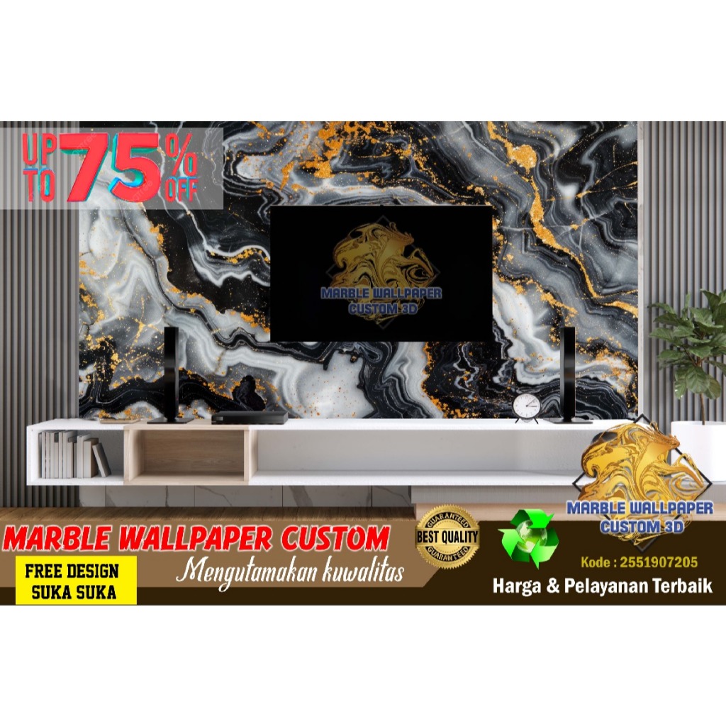 Wallpaper Custom 3D Tema Marmer | Wallpaper Dining Room Marmer | Wallpaper Ruang Makan Marmer | Wall