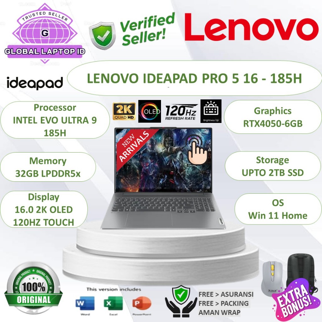 Laptop Gaming Lenovo Ideapad PRO 5 16 INTEL EVO ULTRA 9 185H RTX4050 RAM 32GB DDR5 2TB SSD 2K OLED 1
