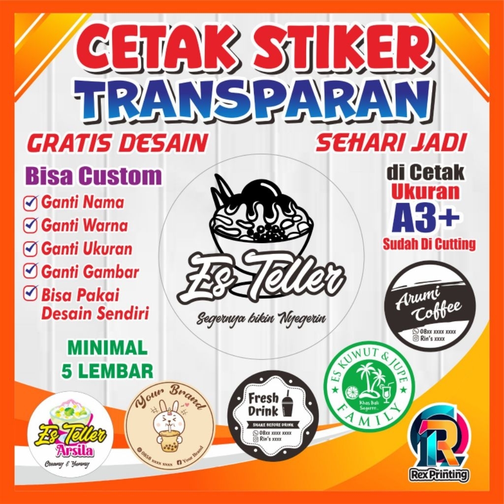 

Stiker Label A3 Transparan + CUTTING (KOTAK, BULAT, OVAL, CUSTOM)