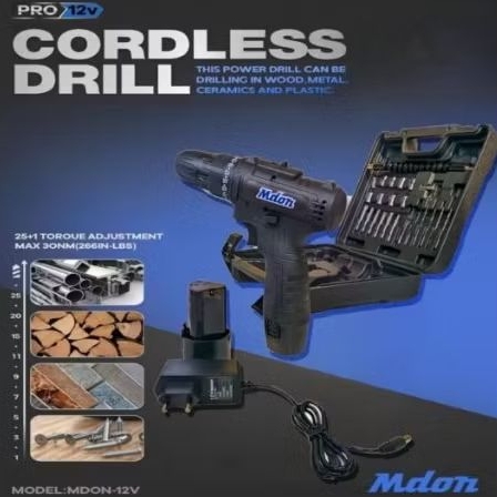 Mesin Bor CORDLESS 10mm MDON 12V MDON / Mesin Bor Tangan Baterai Bor Kayu Besi 12 Volt 12V Battery C