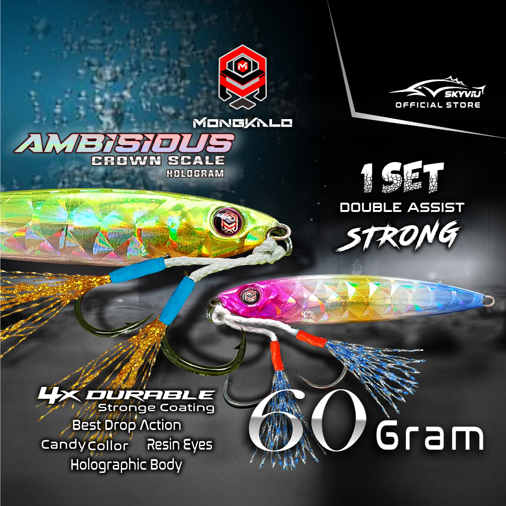 Umpan jiging 60 Gram + Double Assist Hook Mongkalo AMBISIOUS kuat dan killer lure UL