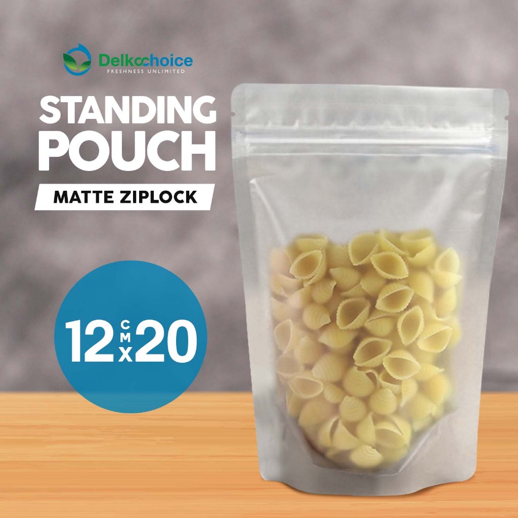 Standing pouch matte doff plastik klip ziplock standing pouch plastik kemasan makanan delkochoice