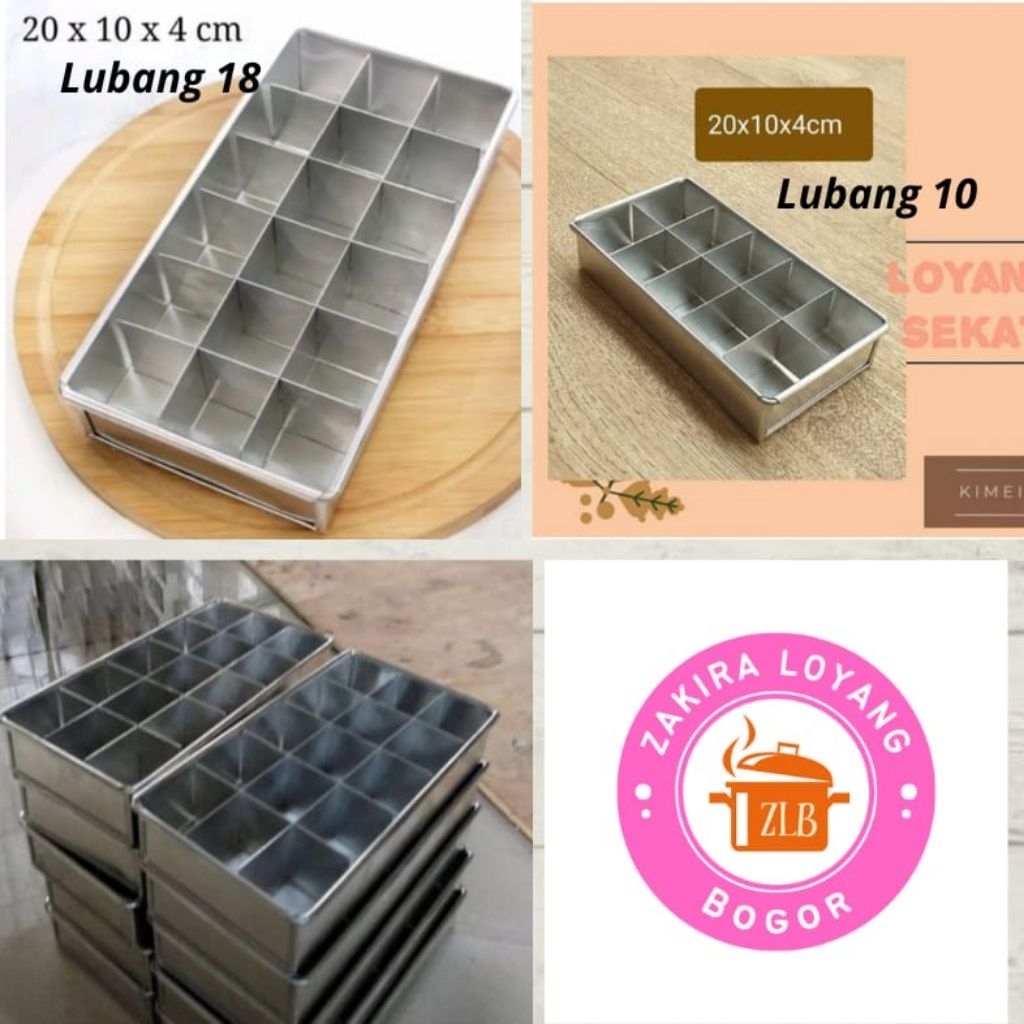 Loyang sekat brownies/Loyang sekat persegi panjang/Loyang sekat ukuran 20x10x4cm lubang 10 dan 18