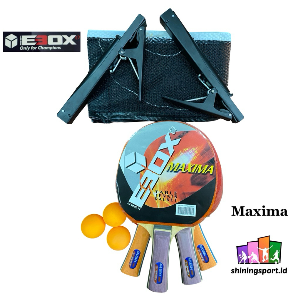Bet Pingpong Ebox Maxima (Isi 4 Bet) + FREE BOLA PINGPONG 3 PCS, NET & TIANG PINGPONG