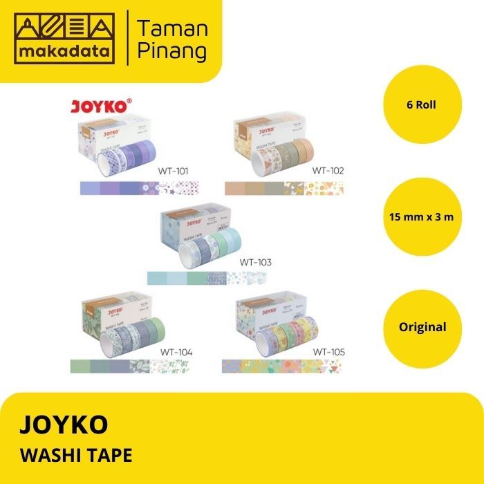 

JOYKO WASHI TAPE WT-101 WT-102 WT-103 WT-104 WT-105 / PITA PEREKAT / SELOTIP KERTAS WARNA (1 PCS)