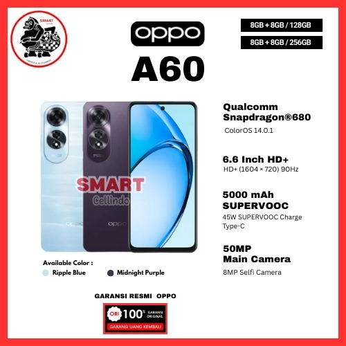 HP OPPO A60 8/256GB & A60 8/128GB (GARANSI RESMI OPPO)
