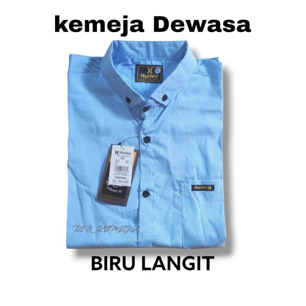 Baju Kemeja Polos Pria Lengan Pendek Pakaian Atasan Kemeja Dewasa Biru Langit