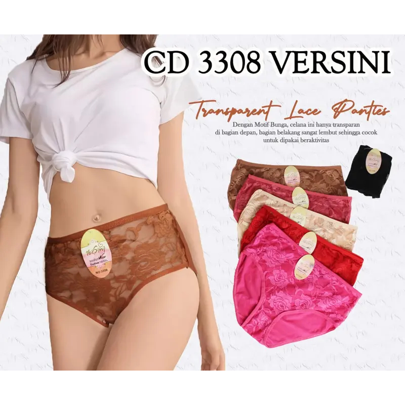 TERLARIS 6PCS CD WANITA RENDA FULL KATUN TRANSPARAN -  DALAMAN WANITA DEWASA NYAMAN DAN LEMBUT