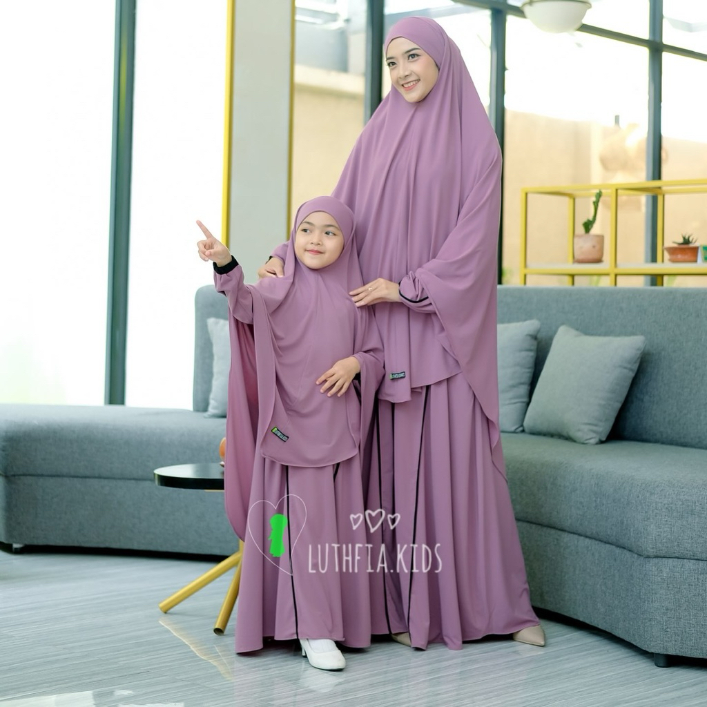 Luthfia kids-Gamis Jersey Premium Couple Mom and Kids/MINA SET (FREE CADAR)
