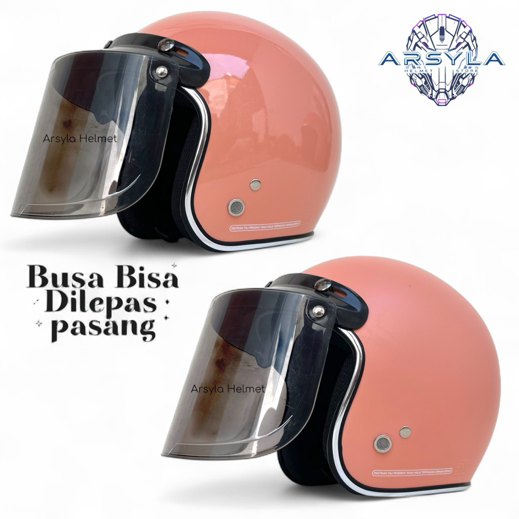 Helm Bogo Dewasa Retro Lis chrome Kaca Datar Hitam SNI / Helm Bogo Pria Wanita Premium