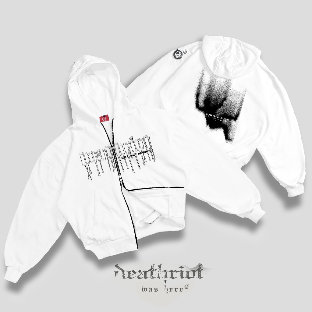 DTRT - HOODIE BOXY DOUBLE ZIPPER PUTIH PRIA JAKET HOODIE SWEATER FIT OVERSIZED COUPLE - FREE GIFT