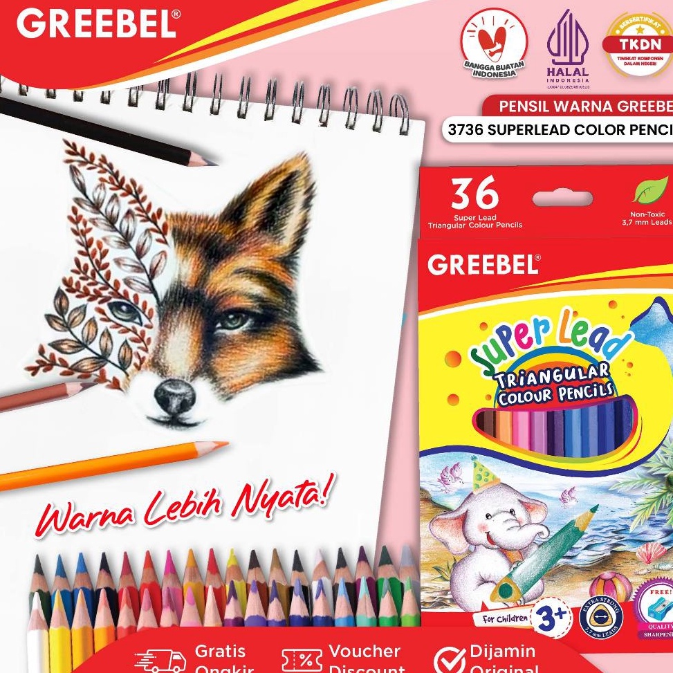 

GREEBEL Pensil Warna 36 Warna Super Lead Colored Pencil 3736 Warna Lebih Nyata KODE D8F1