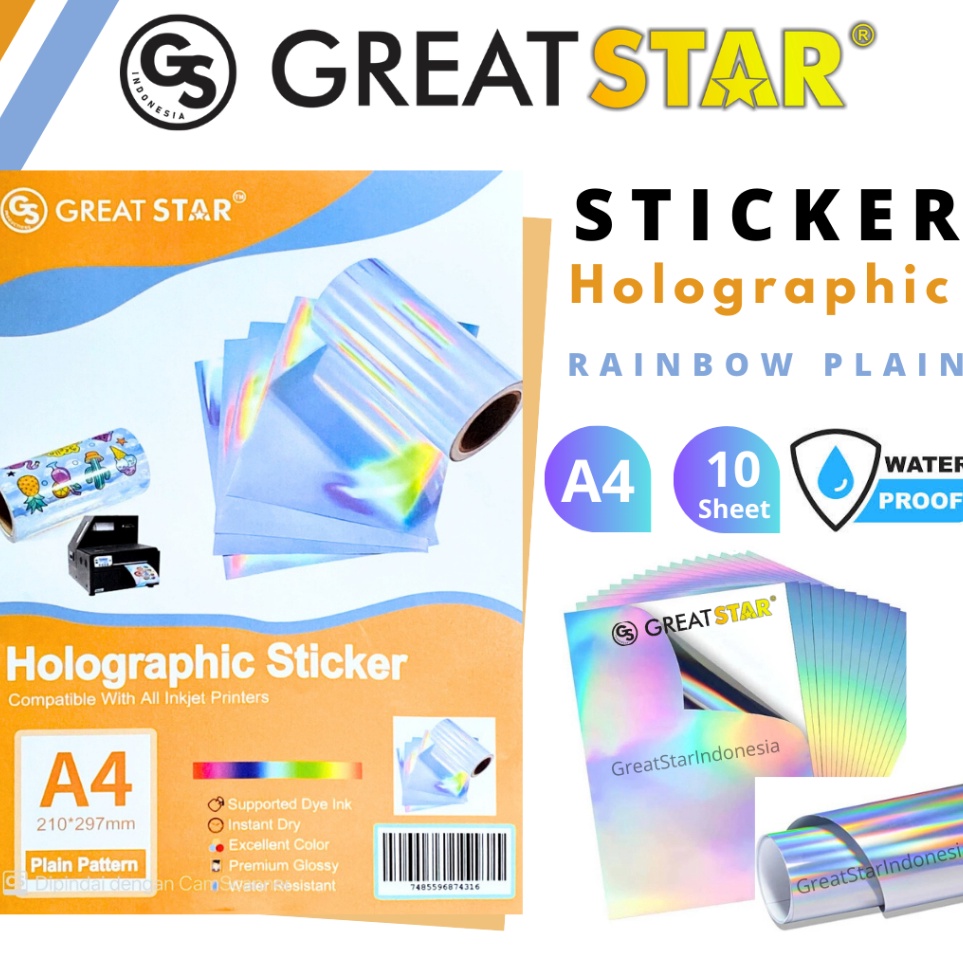 

KODE F43J STICKER RAINBOW HOLOGRAFIC WATER PROFF A41 LEMBAR