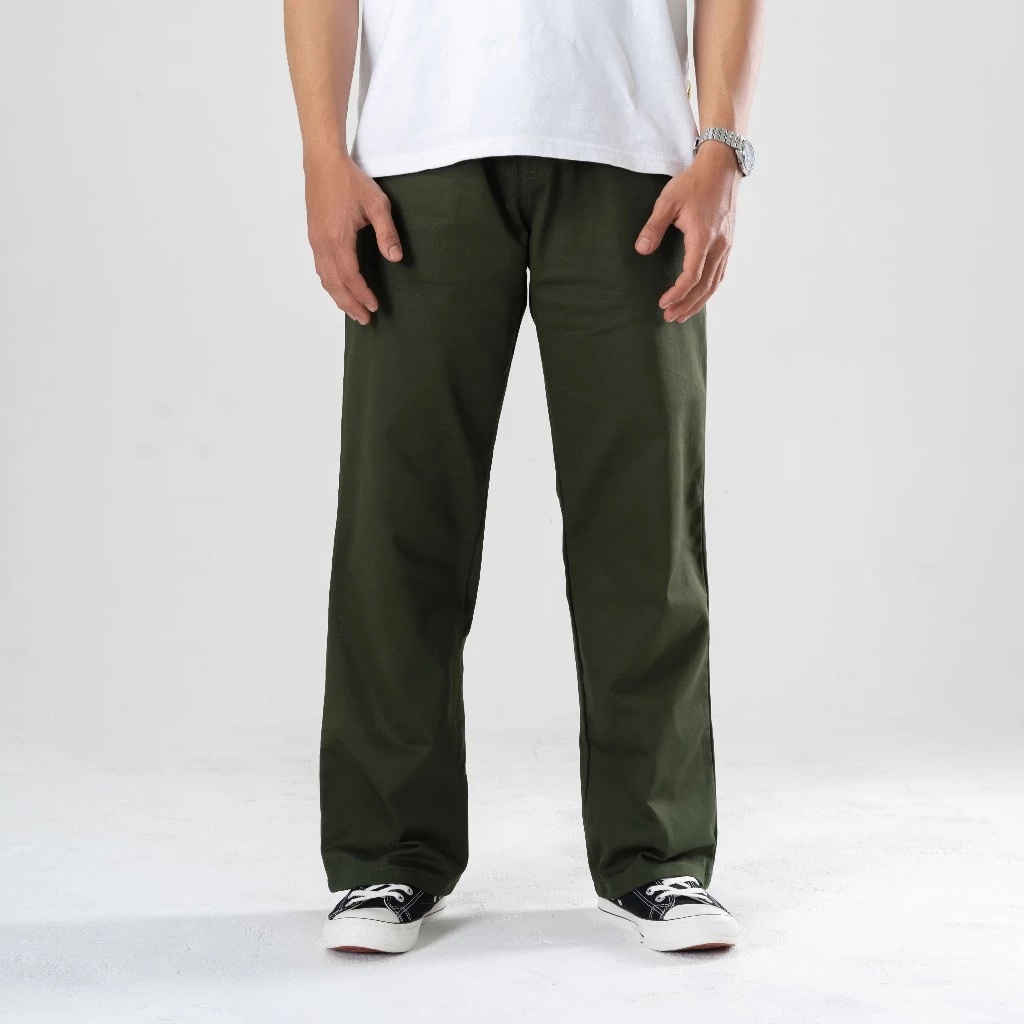 Polban Celana Chino Reguler Cut Bahan Full Cotton Twill Warna Army