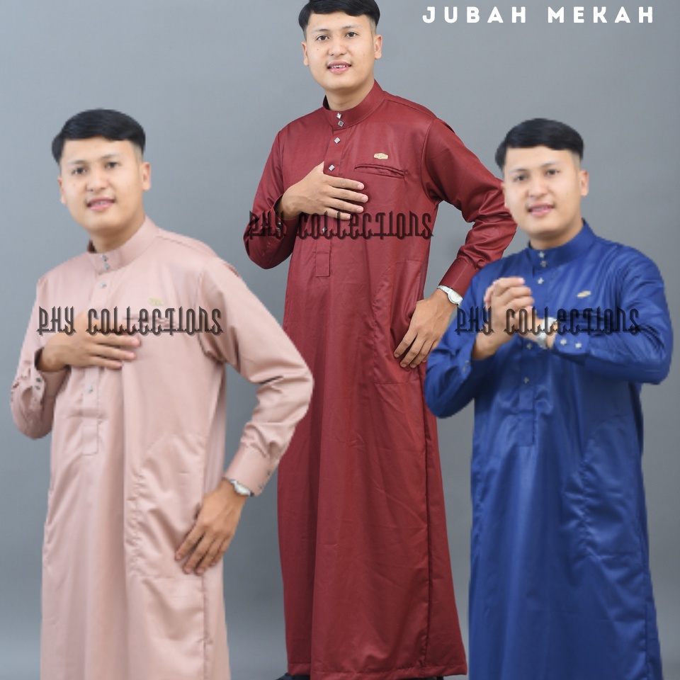 Baju Jubah Gamis Pria Laki Laki Dewasa Cowok Remaja Model Haromain Motif Embos Lengan Panjang Ukuran