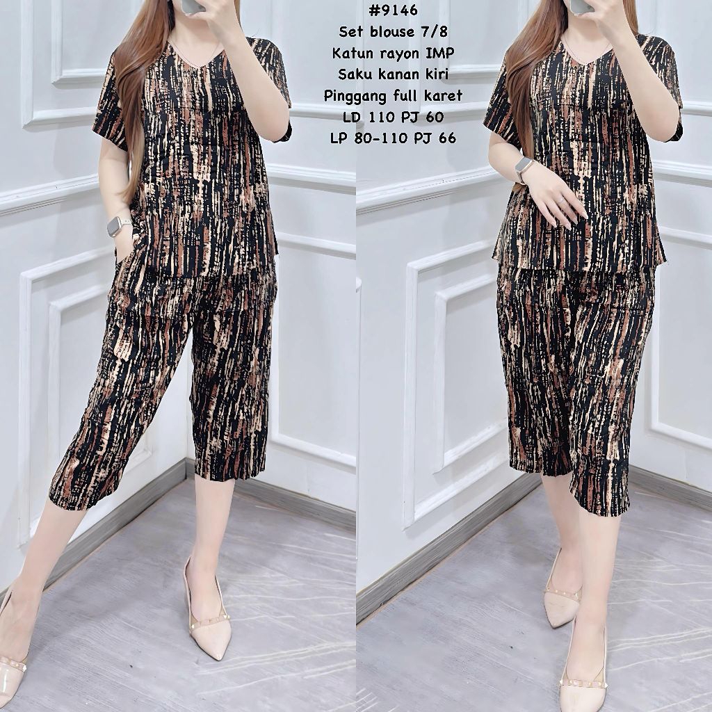 Setelan 9146 Set Blouse 7/8 Katun Rayon Import - VF