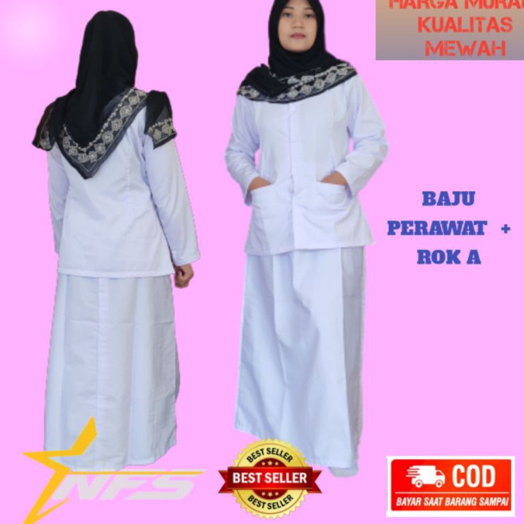 KODE F8K Setelan Seragam Perawat Bidan Putih Dengan Rok A Baju Dinas Seragam Kerja