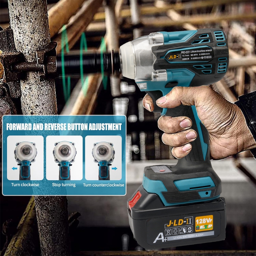 JLD II 128VF Impact baterai Brushless 350NM Mesin bor Impact Wrench cordless bisa bolak balik Impact
