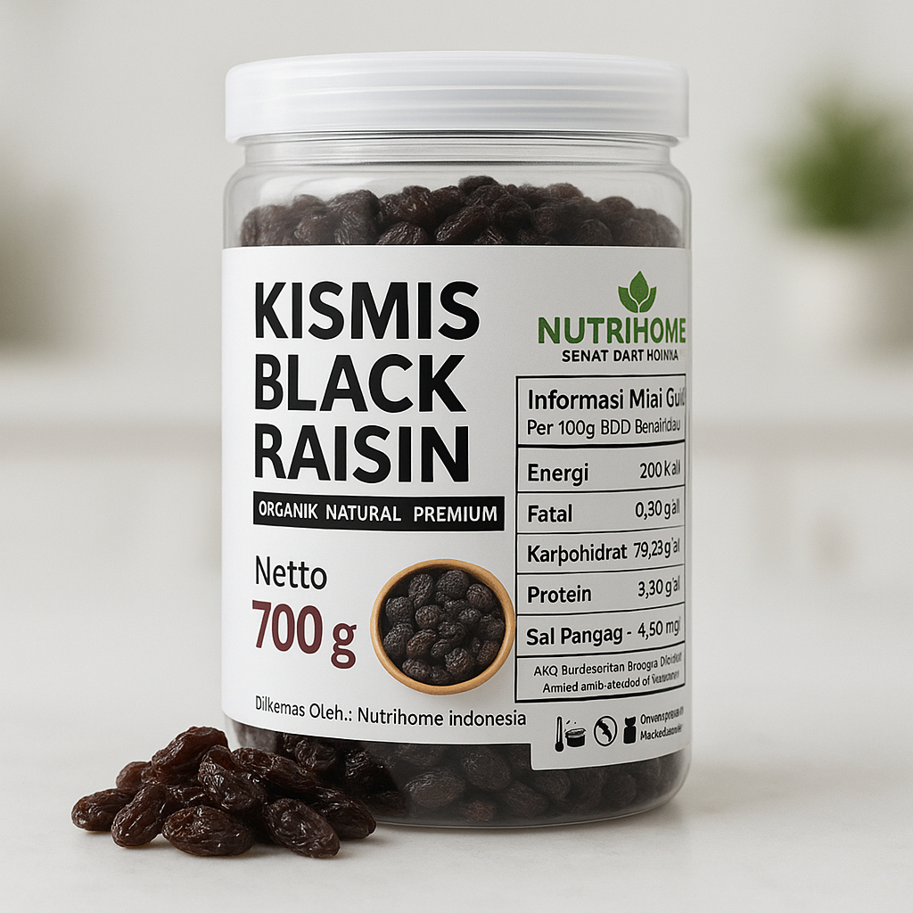 

Kismis Hitam Nutrihome 1000 gr – Black Raisin Premium Organik, Camilan Sehat Alami