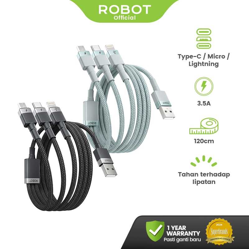 ROBOT Kabel Data 3in1 Fast Charging 3.5A Micro Lightning Type-C Kompatibel Semua Perangkat Kabel Dat