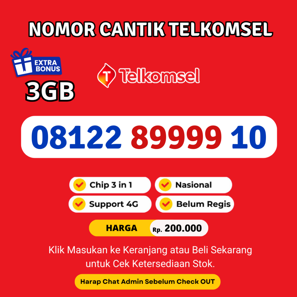 Kartu Perdana Cantik Telkomsel Murah Seri Kwartet 9  - Nomor Cantik Simpati Rapi Support 4G LTE