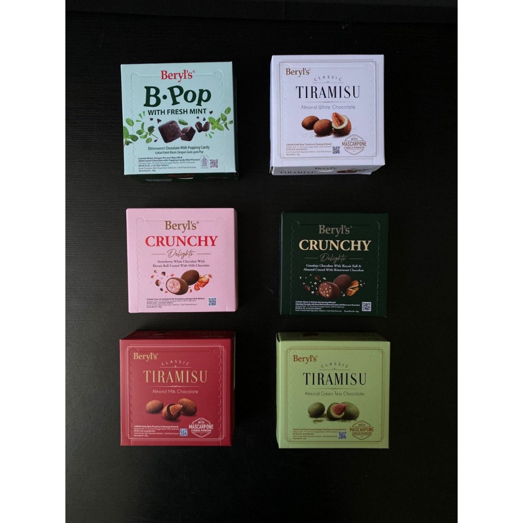 

Beryl's Classic Tiramisu Almond Chocolate 65g | Green tea | Milk Chocolate | White Chocolate | Tiramisu Milk | Crunchy Gianduja | Crunchy Strawberry