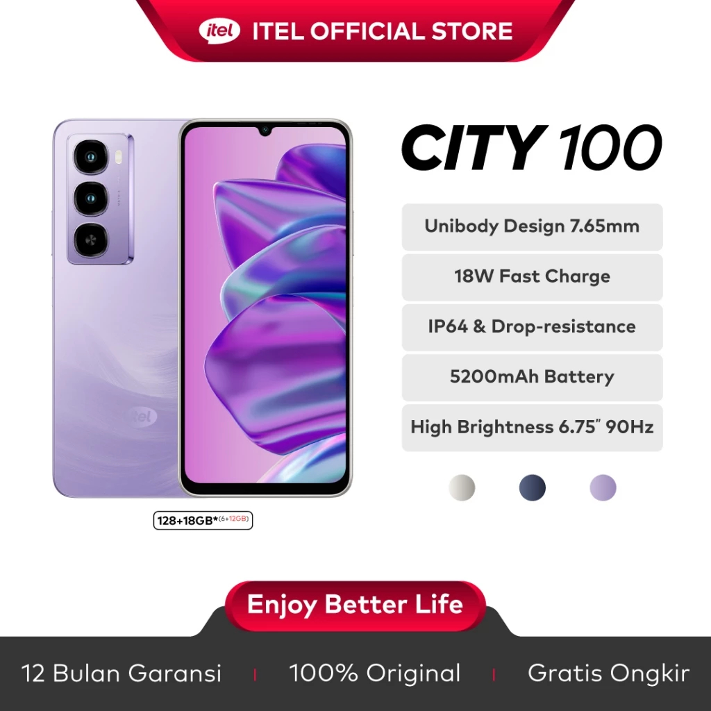 HP GSM ITEL CITY 100 6+128GB / 8+128GB Garansi Resmi + Segel