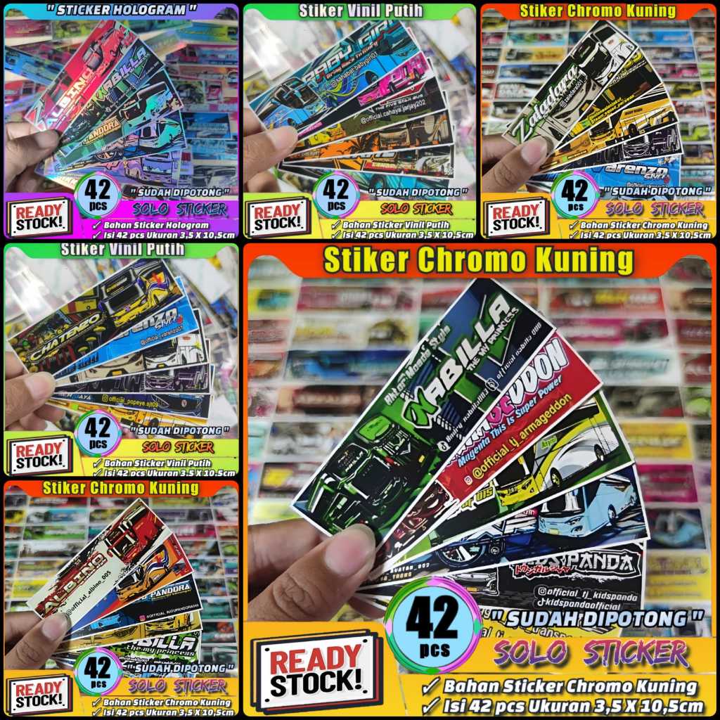 

SUDAH DIPOTONG Stiker Bus Panjang Isi 42pc Sticker Bus Basuri Viral Bahan Chromo Glossy Anti Air