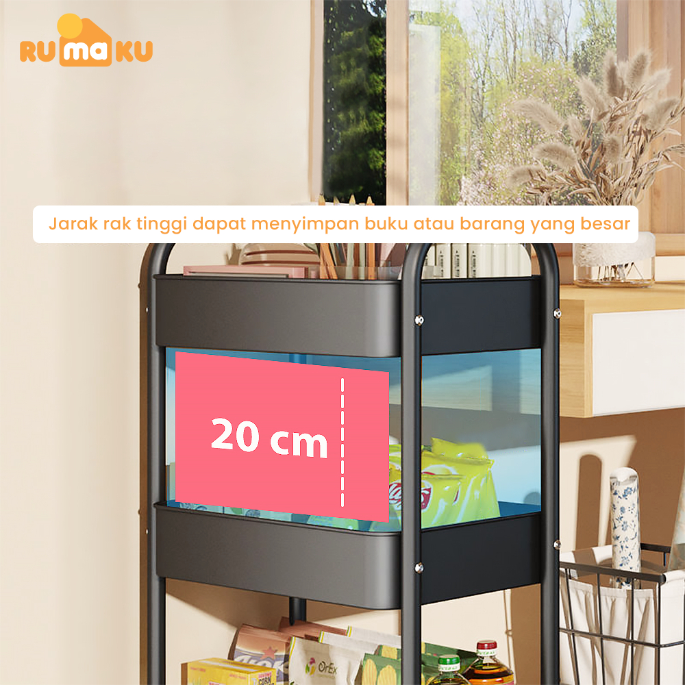 Rumaku Rak Troli Dapur Serbaguna 4 Susun Tingkat Bahan Besi Kokoh Anti Karat