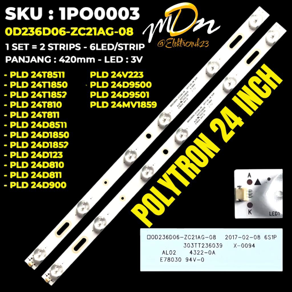 BACKLIGHT TV LED POLYTRON 24 INCH PLD24T8511-PLD24T1850-PLD24T1852-PLD24D900-PLD24D811-PLD24D810-PLD